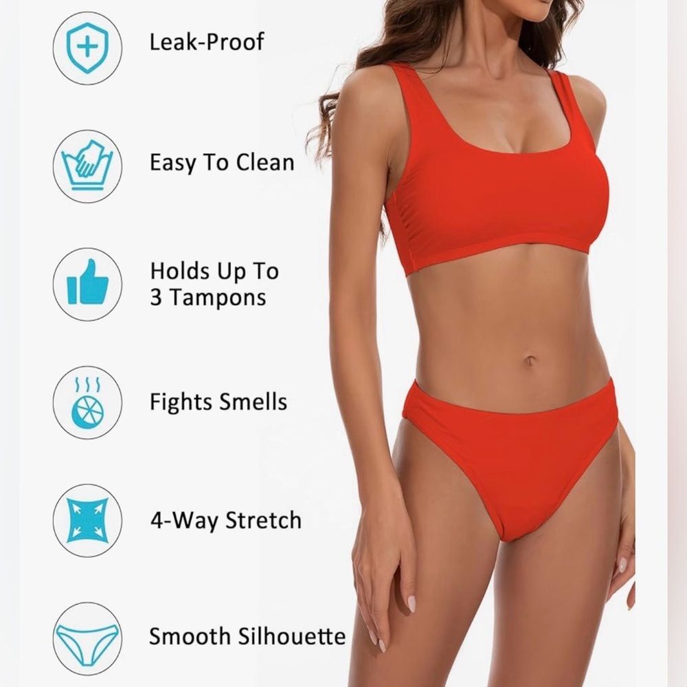 Beautikini Period Swimwear Two Piece Bikini Swimsuit Tangerine Orange S NWT - Picture 3 of 11